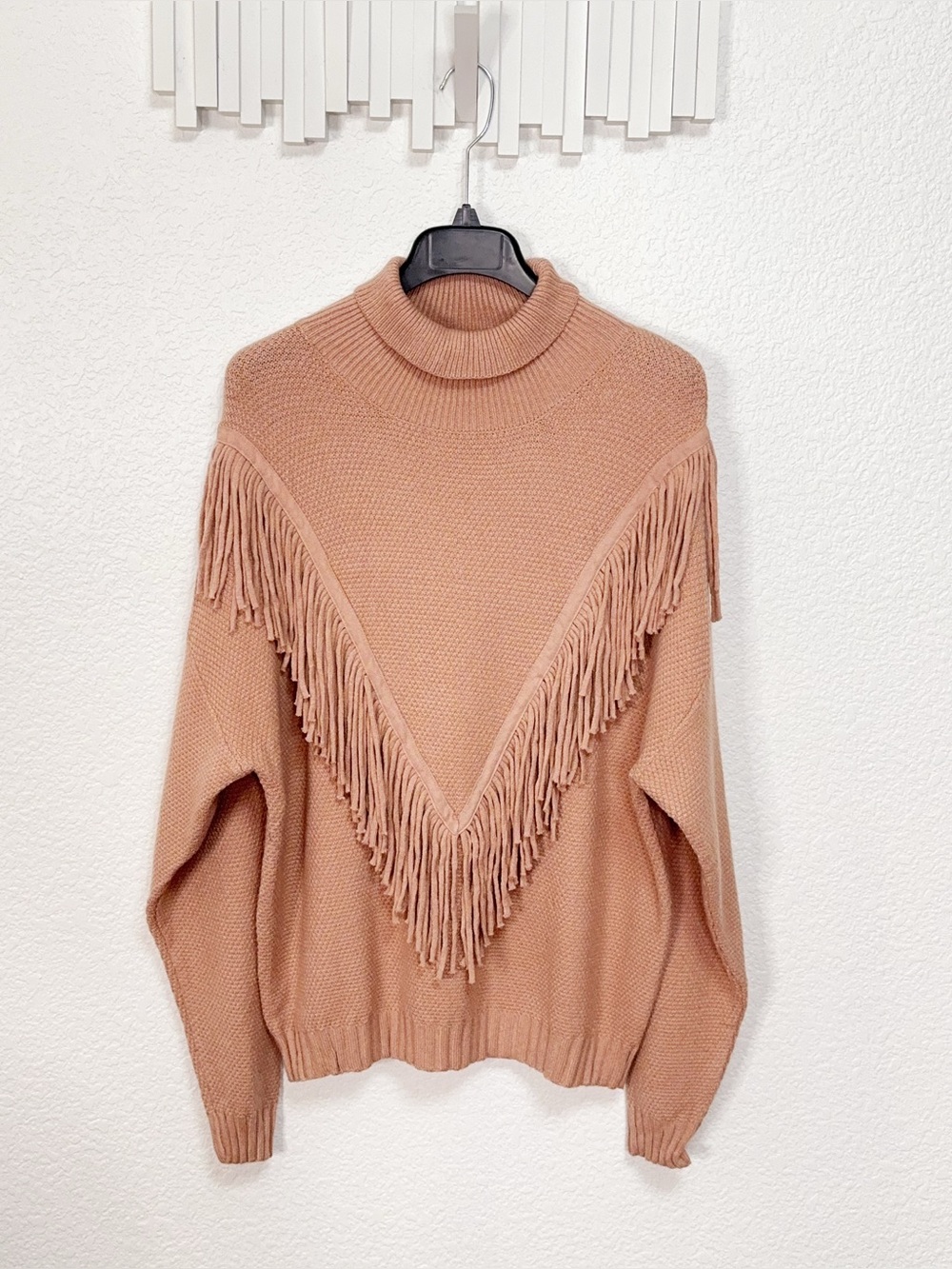 Miss Sparkling Fringe Turtleneck Sweater Western Boho Pullover Statement Knit